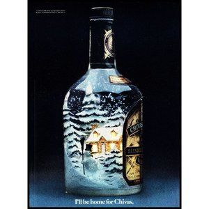 1981 Chivas Regal Home for Chivas Vintage Print Ad Christmas Tree Snow Wall Art